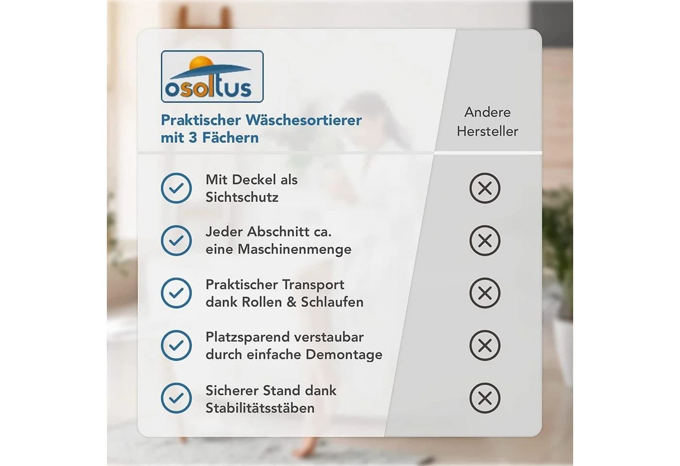osoltus Wäschesortierer 3er Set mit Rollen Sand Beige - Bild 4
