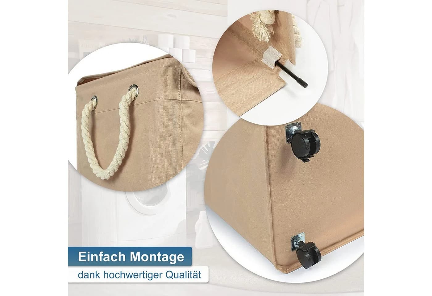 osoltus Wäschesortierer 3er Set mit Rollen Sand Beige - Bild 5