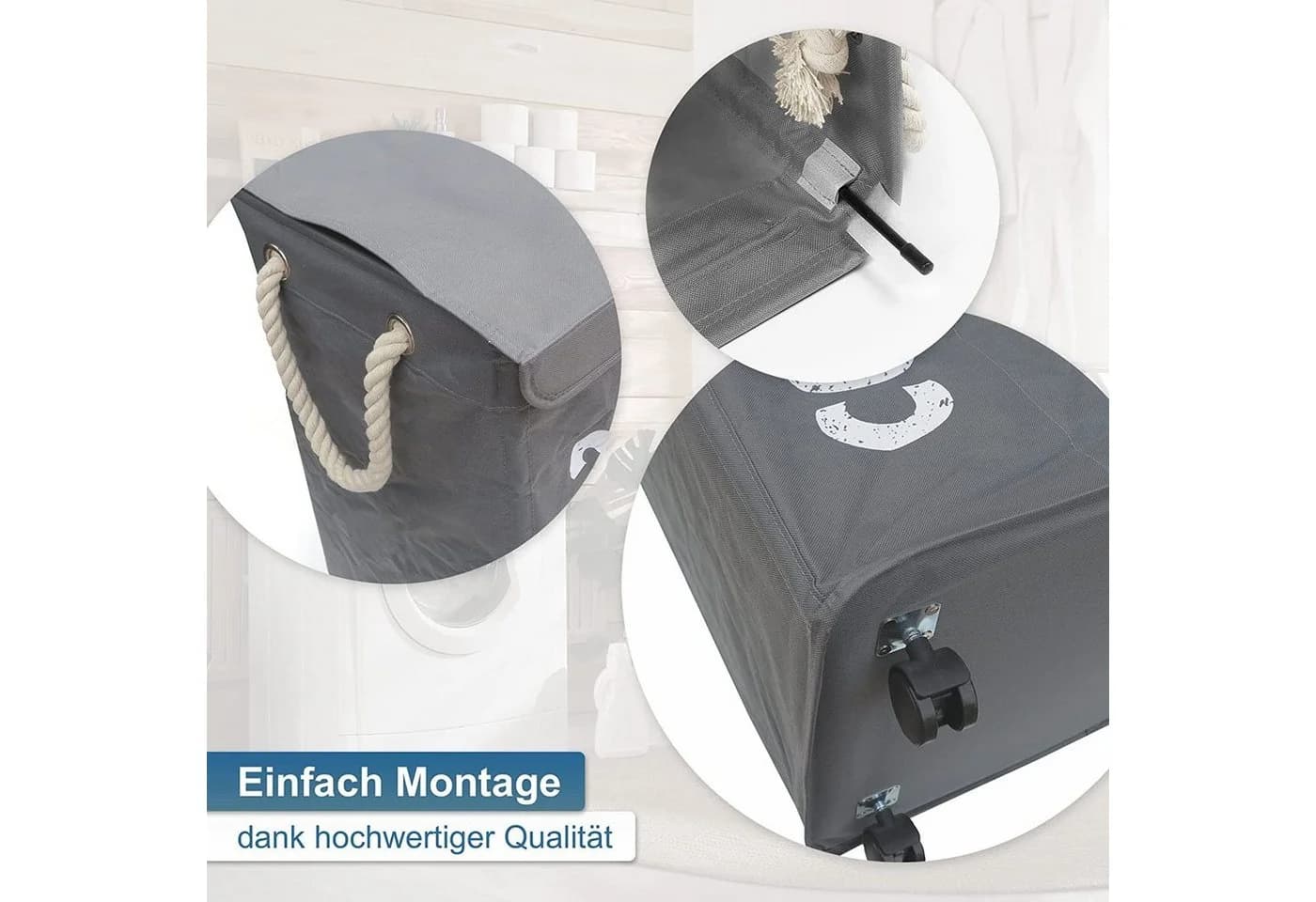 osoltus Wäschesortierer 3er Set auf Rollen Grau Polyester - Bild 5