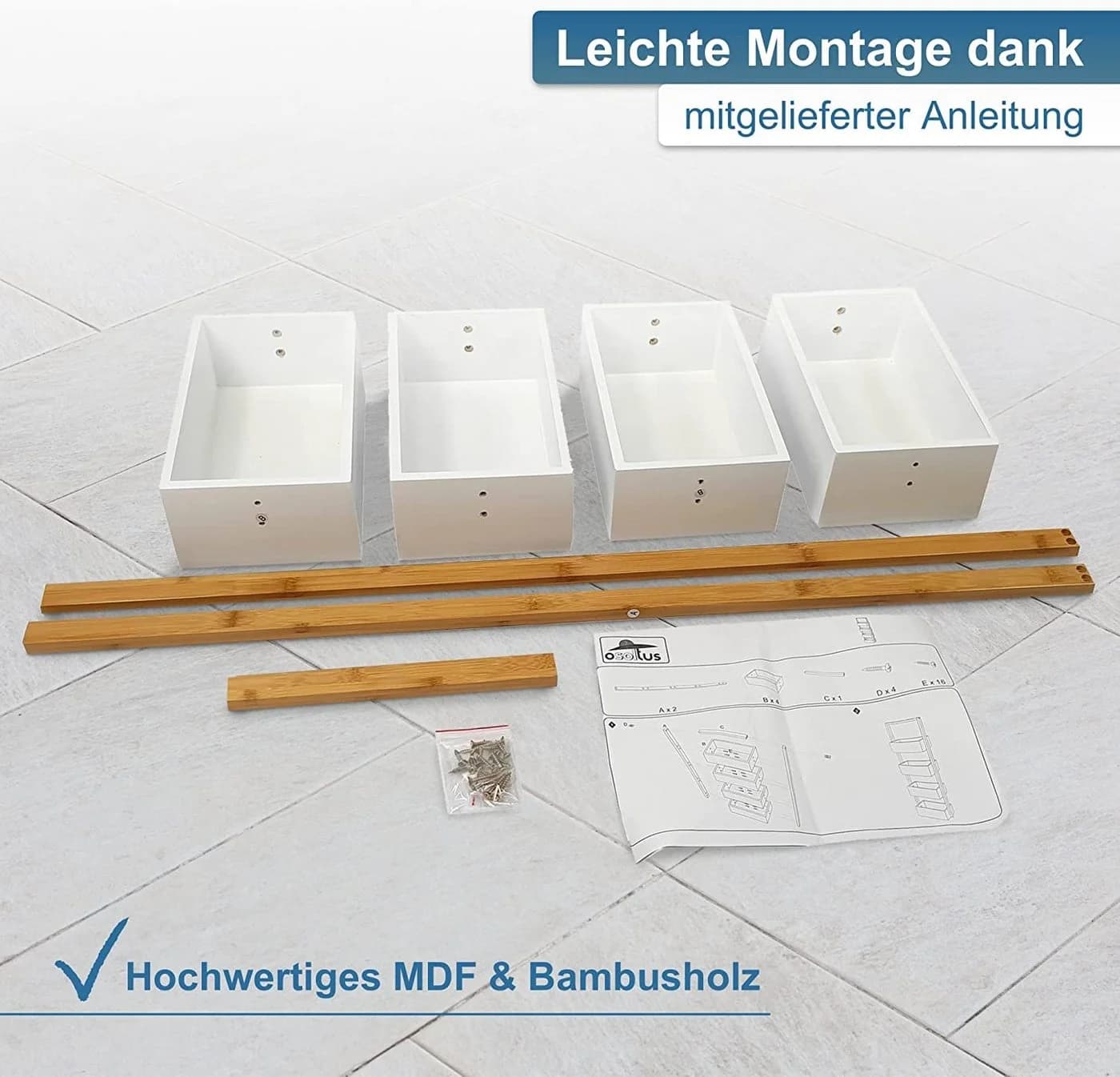 osoltus Badregal Veile Bambus Weiß 4 Fächer