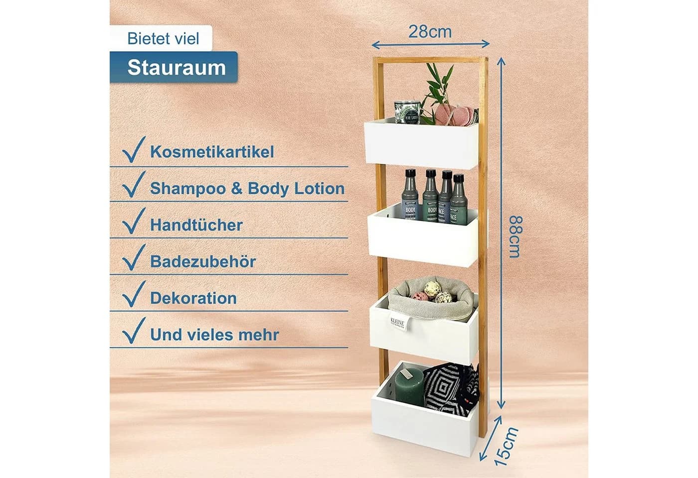 osoltus Badregal Veile Bambus Weiß 4 Fächer - Bild 5