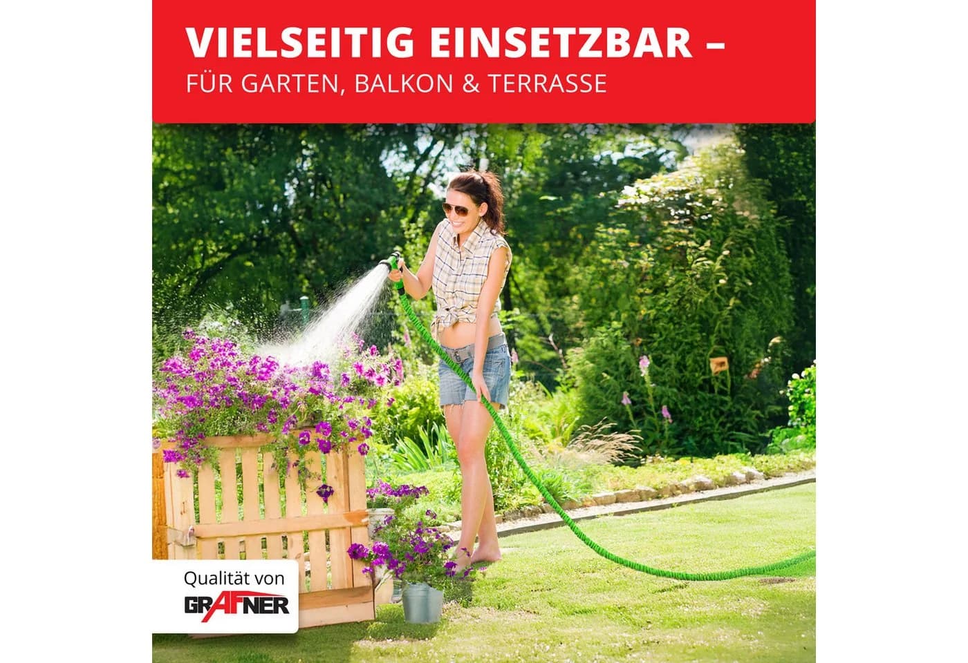 Grafner Flexibler Gartenschlauch Grün Dehnbar mit Multifunktionsbrause - Bild 3