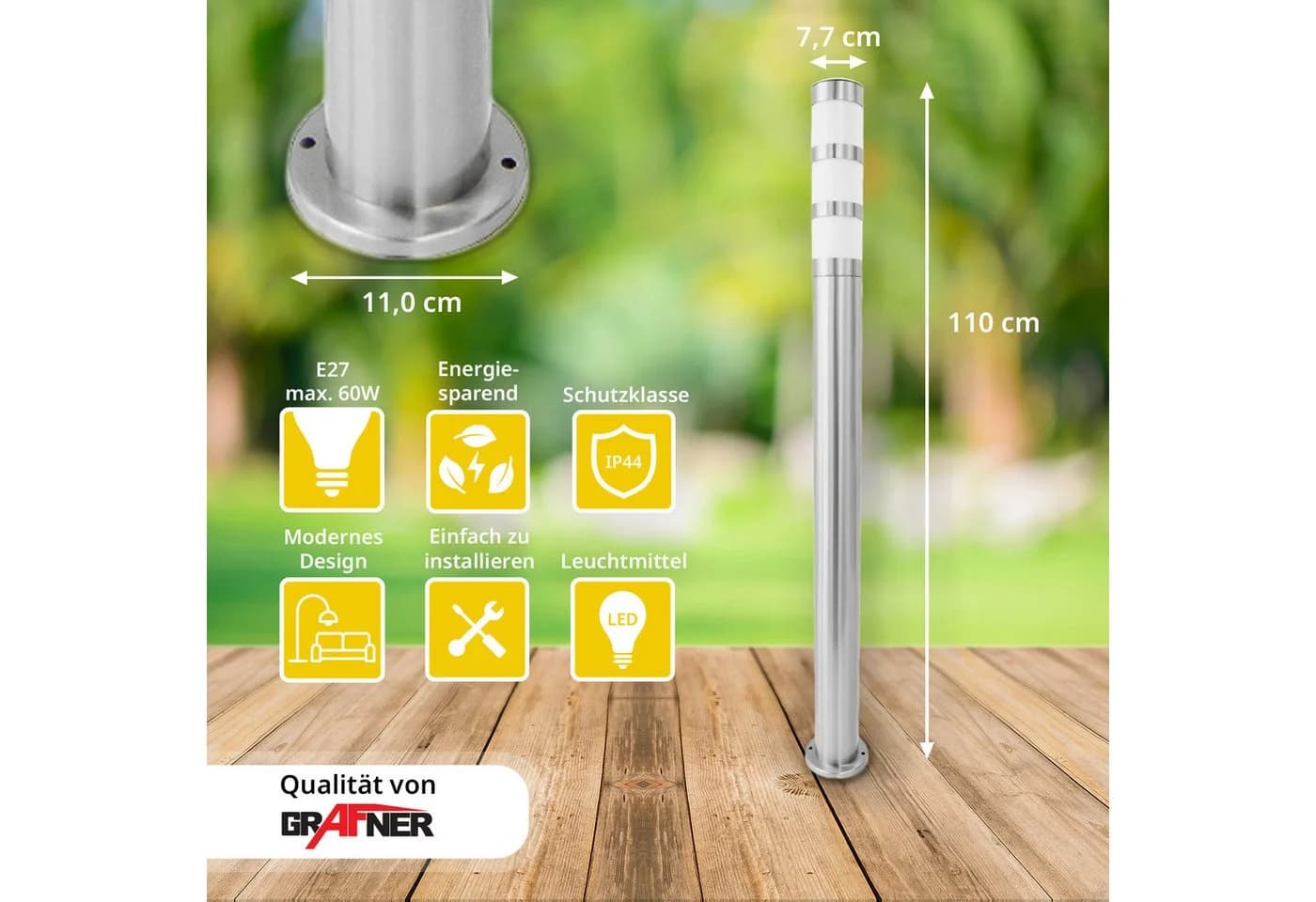 Grafner Edelstahl Wegleuchte WL10200 Gartenlampe 110 cm Silber - Bild 3