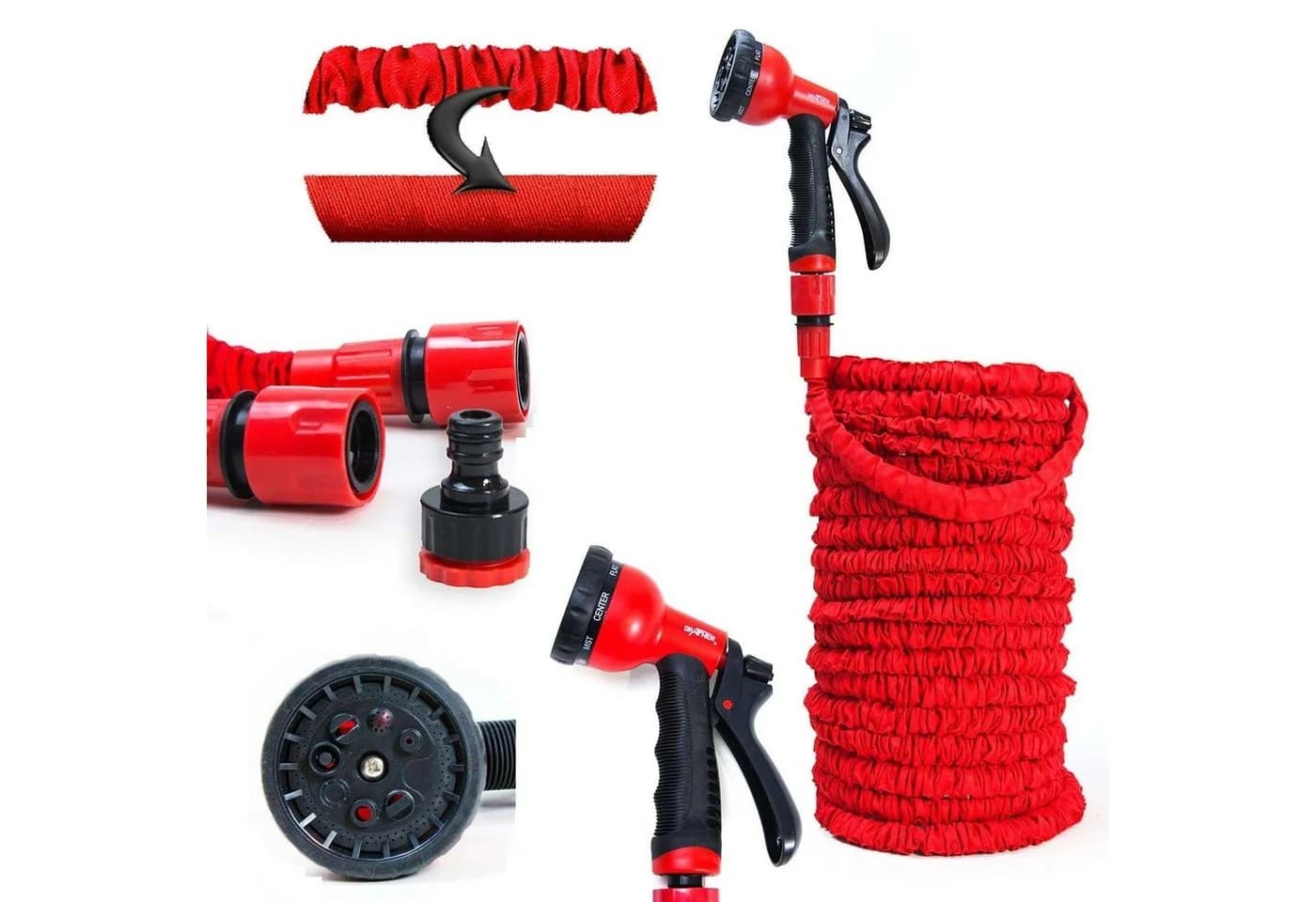 Grafner Dehnbarer Gartenschlauch 30m Rot mit Multifunktionsbrause - Bild 2