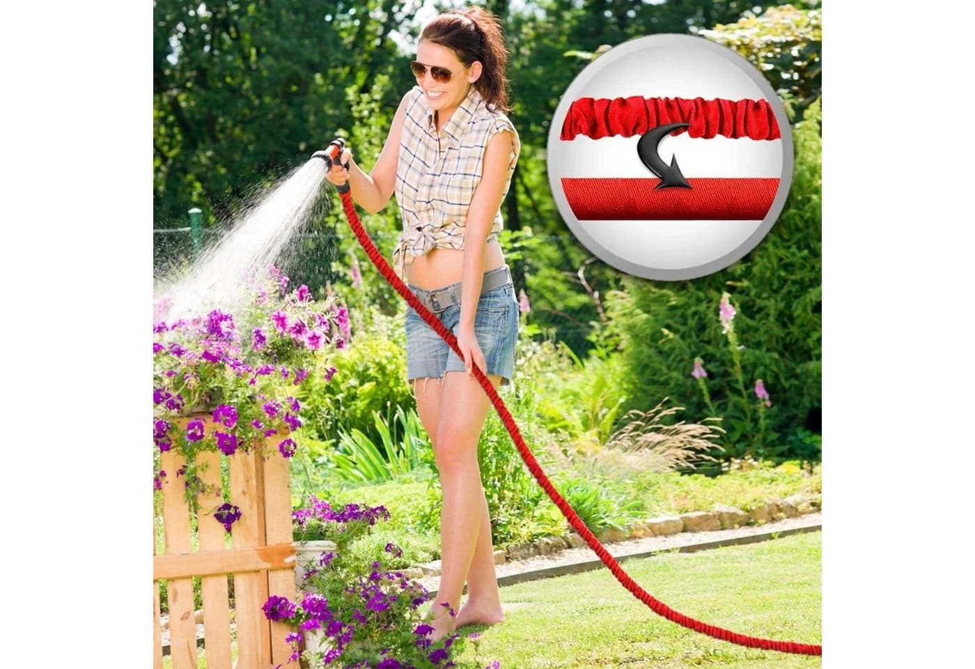 Grafner Dehnbarer Gartenschlauch 30m Rot mit Multifunktionsbrause - Bild 5