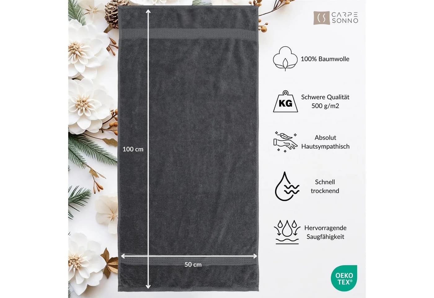 Carpe Sonno Handtuch-Set 4-tlg. 500 g/m² Baumwolle Silber - Bild 3