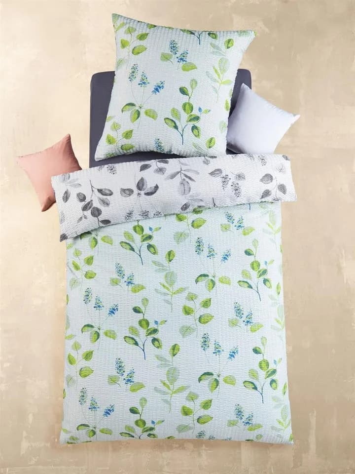 Carpe Sonno Bettwäsche Seersucker Grün Grau Mikrofaser 2-tlg
