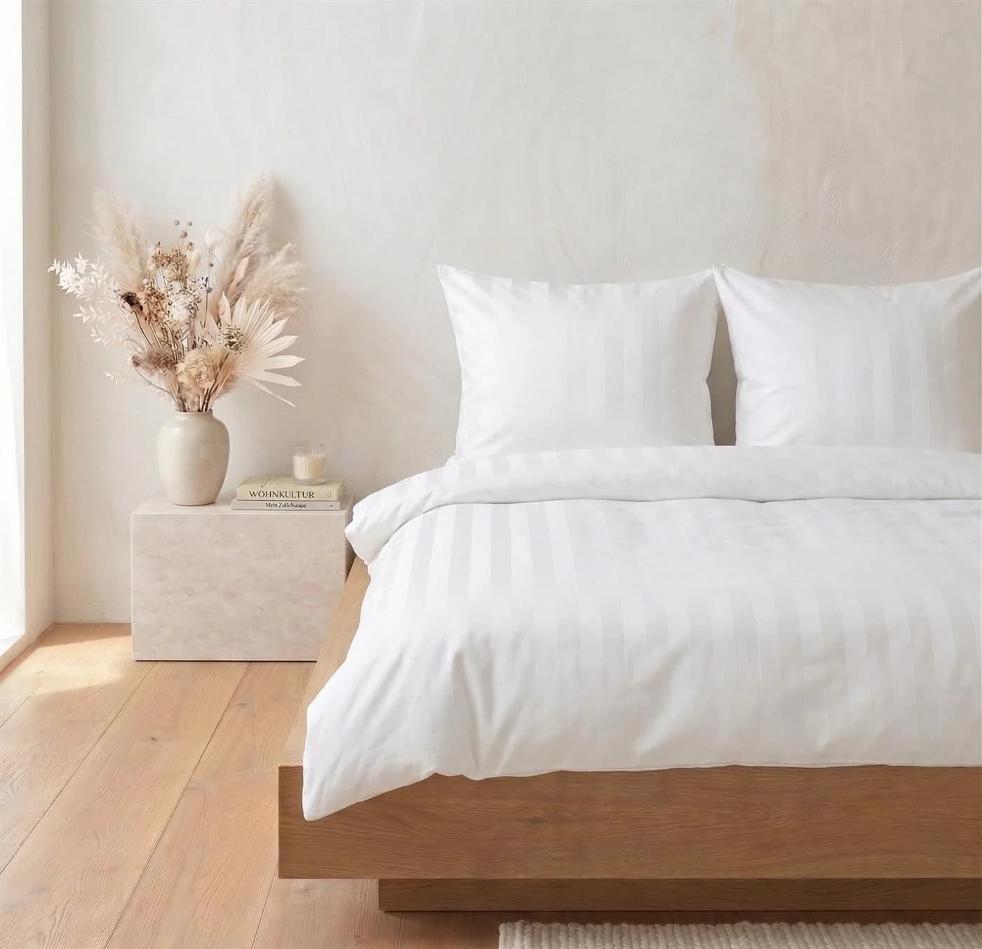 Carpe Sonno Damast Bettwäsche Set Weiß Streifen Baumwolle