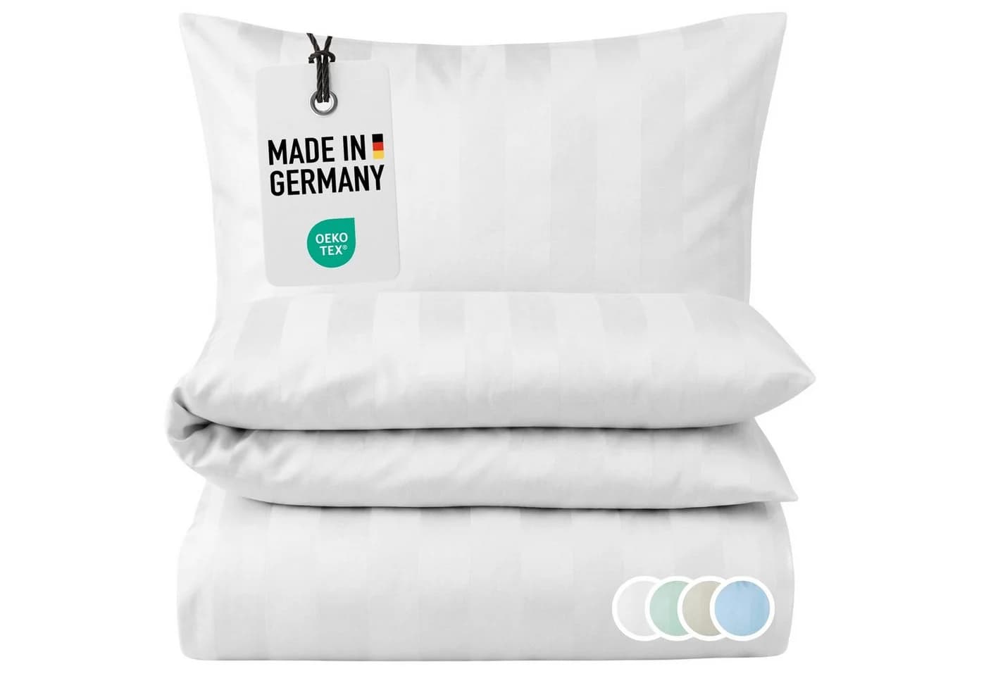 Carpe Sonno Damast Bettwäsche Set Weiß Streifen Baumwolle - Bild 2