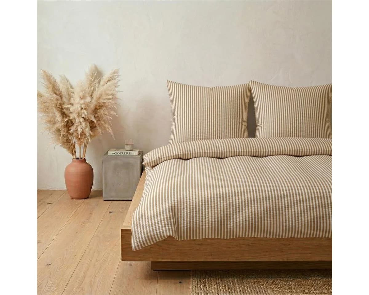 Carpe Sonno Seersucker Bettwäsche 2-teilig Beige/Weiß Bügelfrei