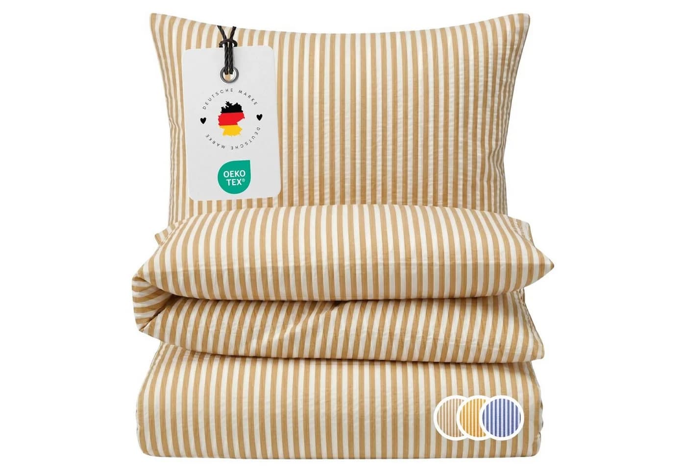 Carpe Sonno Seersucker Bettwäsche 2-teilig Beige/Weiß Bügelfrei - Bild 2