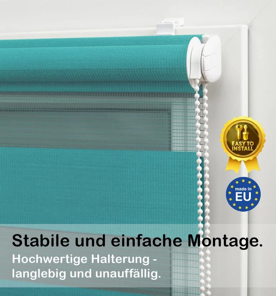 DomDeco Doppelrollo Duo-Rollo Klemmfix Türkis Polyester - Bild 4