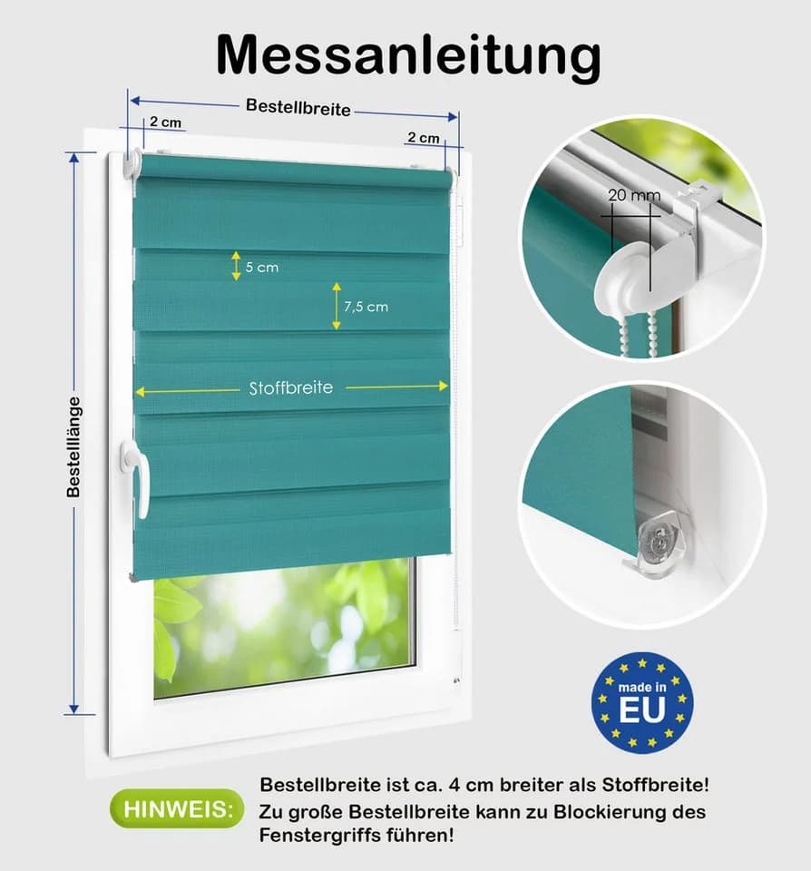 DomDeco Doppelrollo Duo-Rollo Klemmfix Türkis Polyester - Bild 5