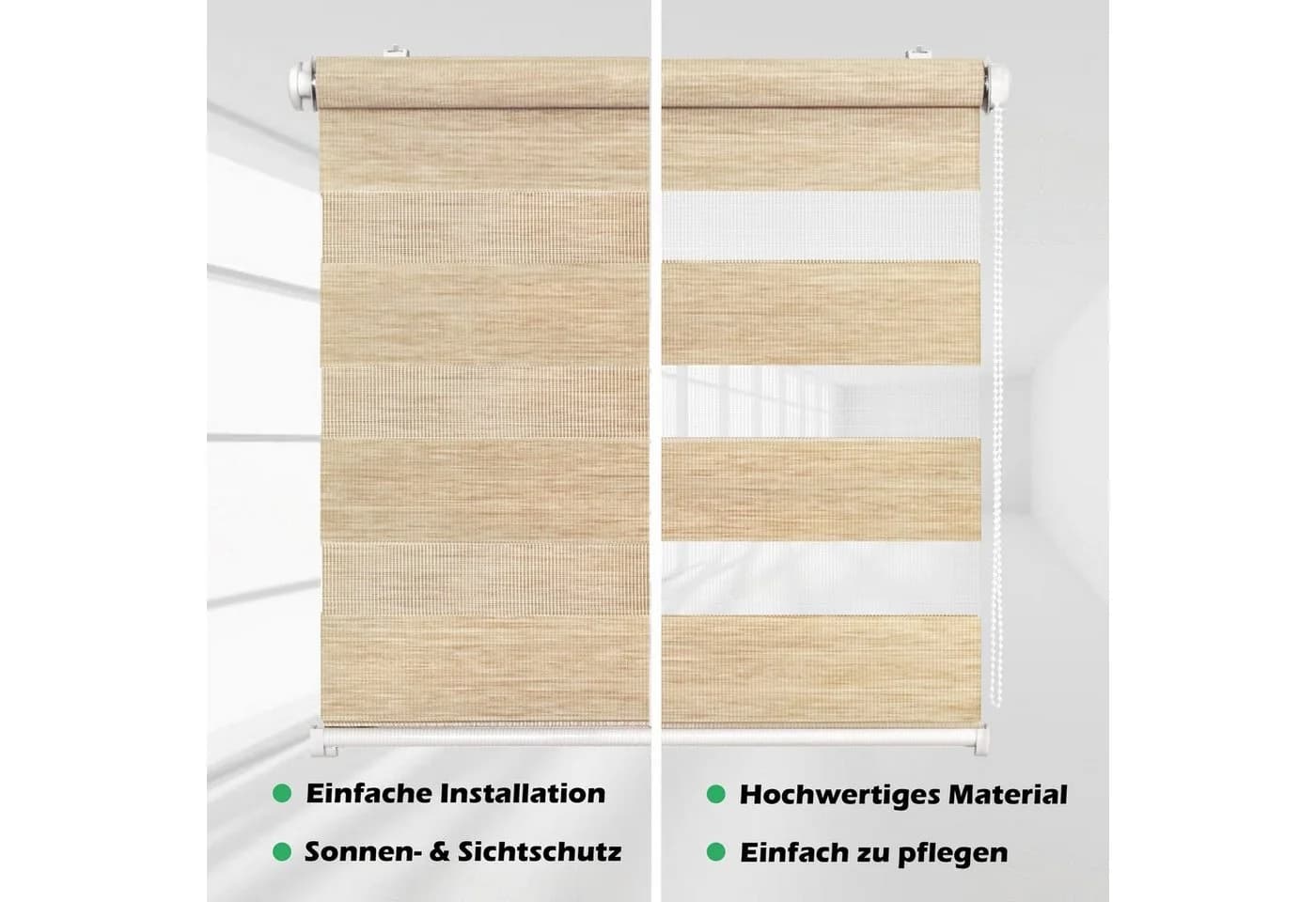 DomDeco Doppelrollo Natural Klemmfix ohne Bohren für Fenster Rollos Faltrollo - Bild 4