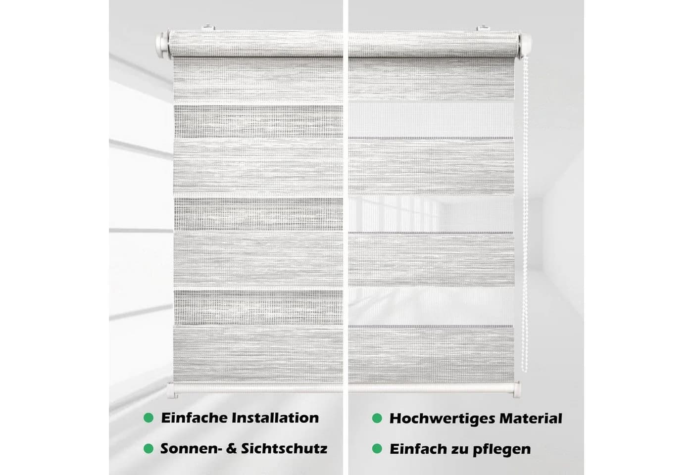 DomDeco Doppelrollo Klemmfix Weiß Kettenzug - Bild 4