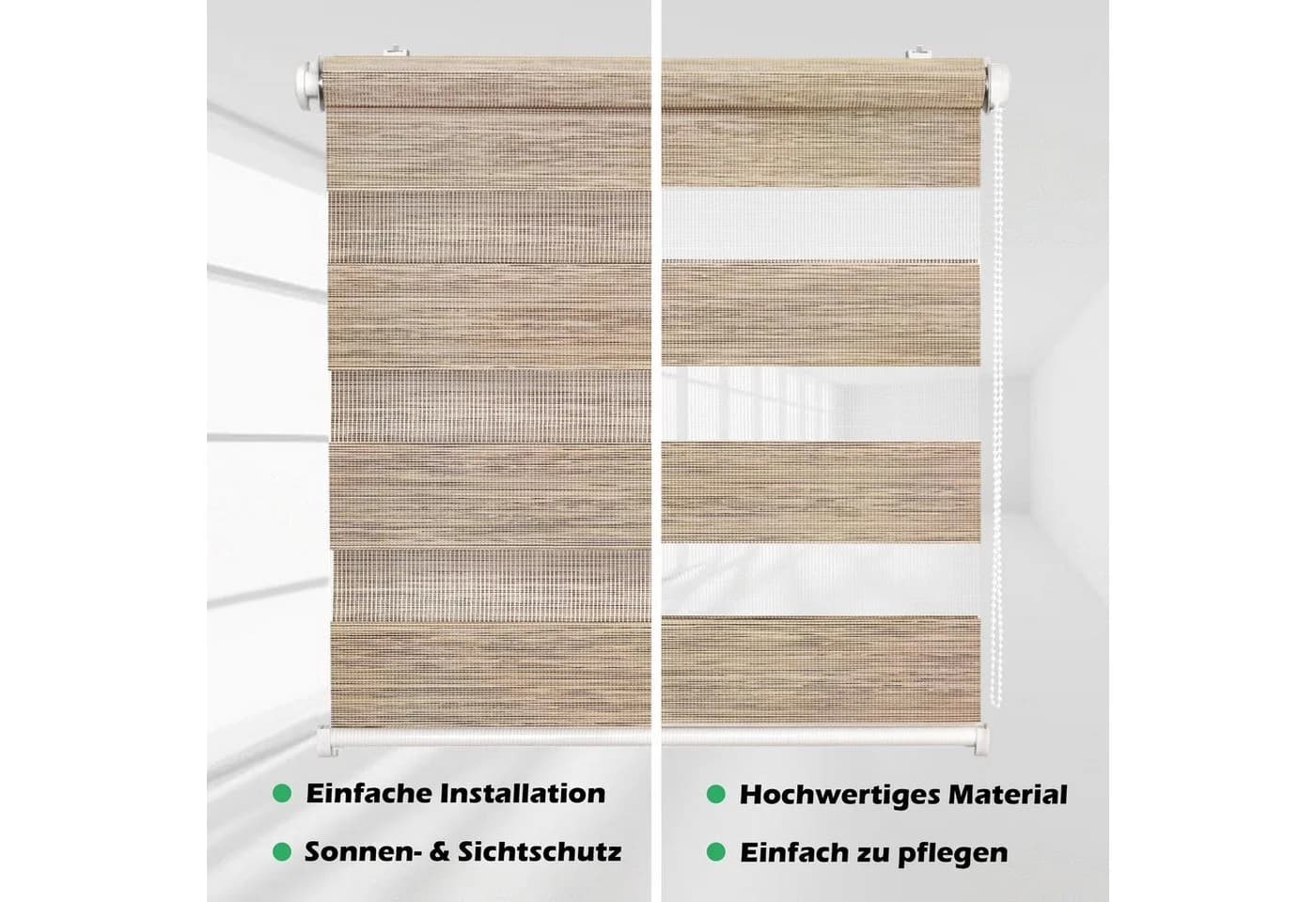 DomDeco Doppelrollo Klemmfix Natural Beige-Schwarz Kettenzug - Bild 4