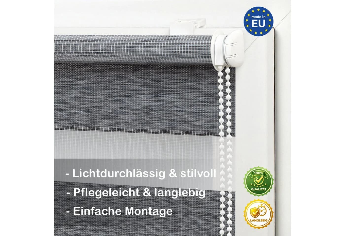 DomDeco Doppelrollo Klemmfix Grau ohne Bohren Kettenzug - Bild 3