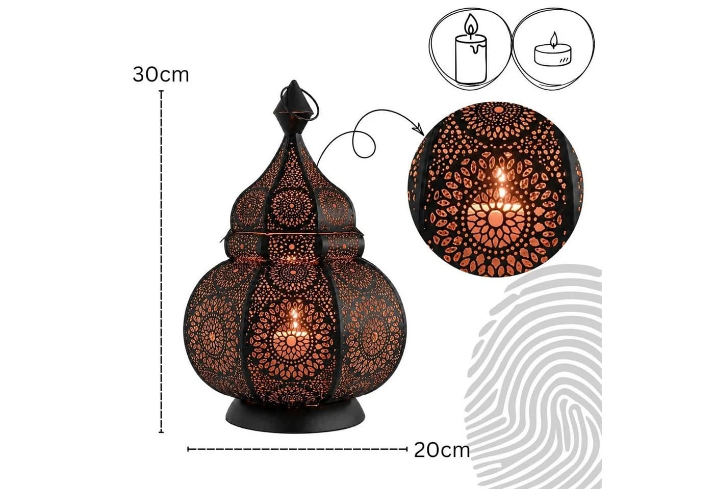 Ziva Teelichthalter Orientalisch Schwarz/Kupfer Handarbeit - Bild 3