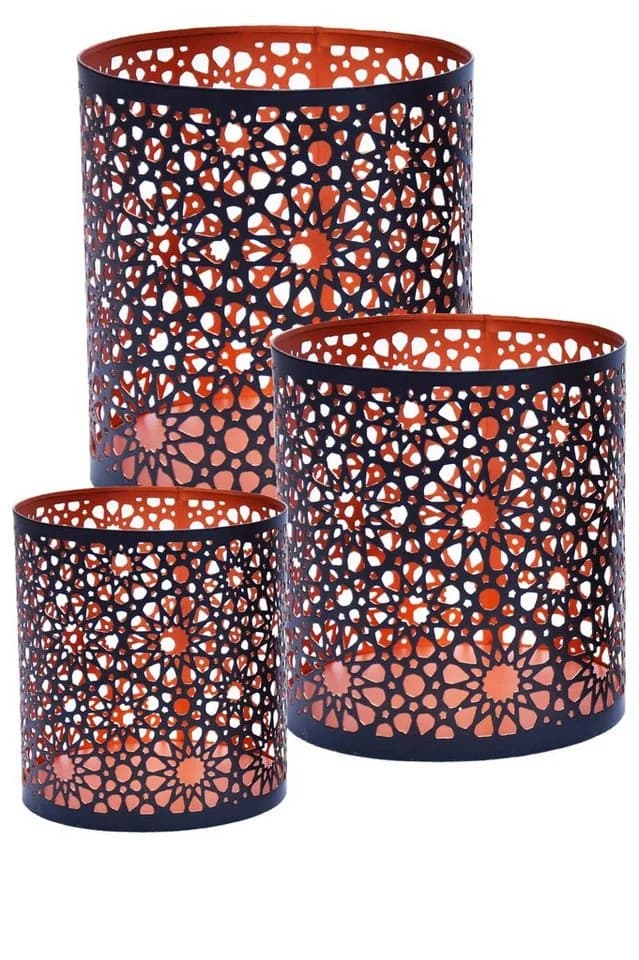 Adiba Teelichthalter 3er-Set Schwarz Metall Orientalisches Design - Bild 2