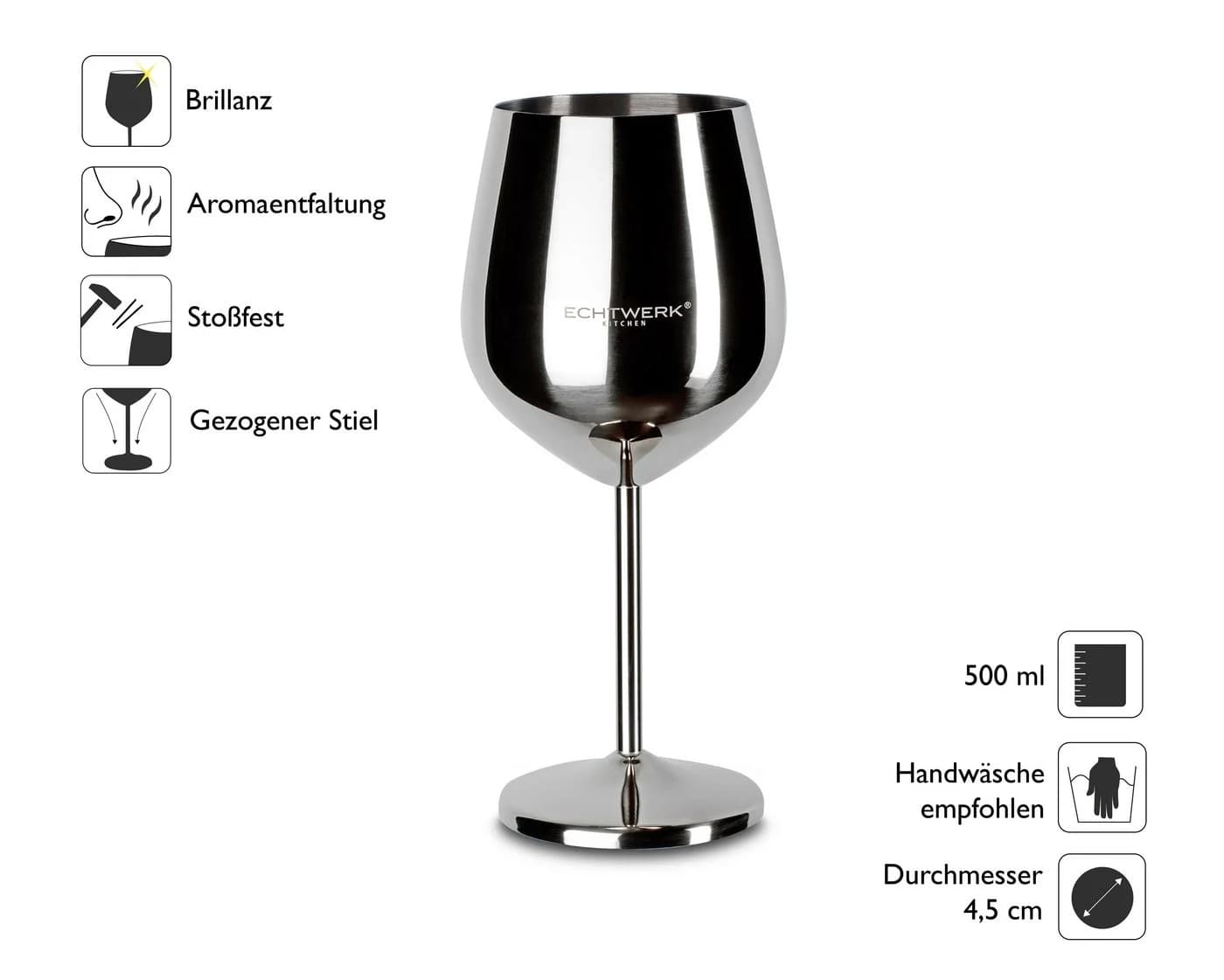 ECHTWERK Weinkelch-Set 6-tlg. Edelstahl silber - Bild 3