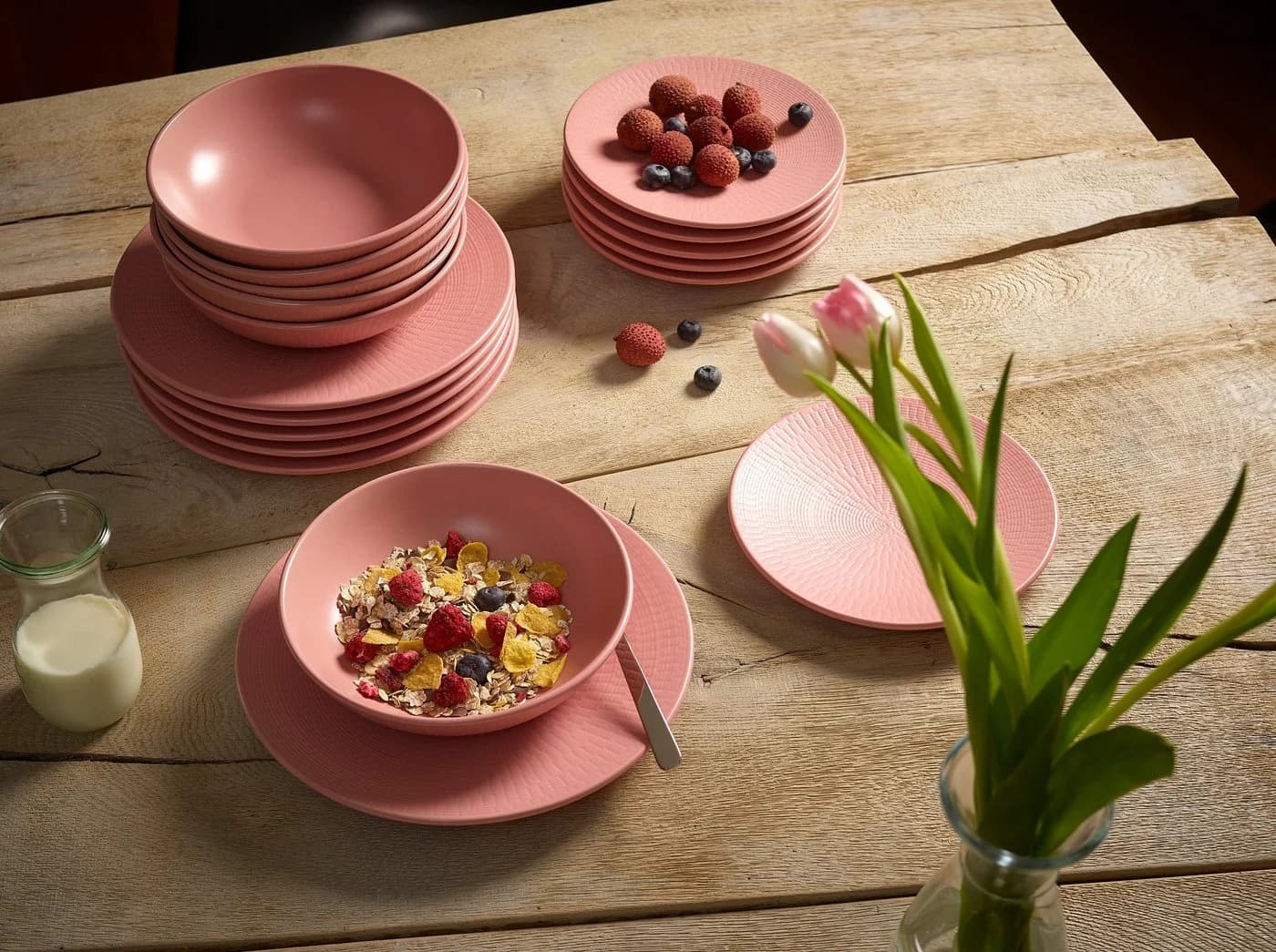 ECHTWERK Tafelservice Blanka Nature Design 12-tlg. Rosa Steingut