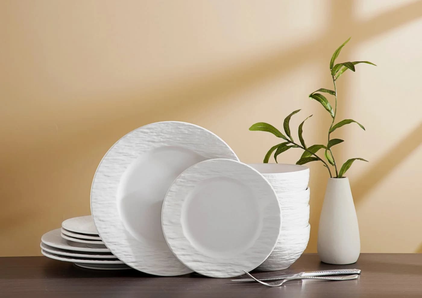 ECHTWERK Tafelservice 12-teilig Weiß Steinzeug Modern