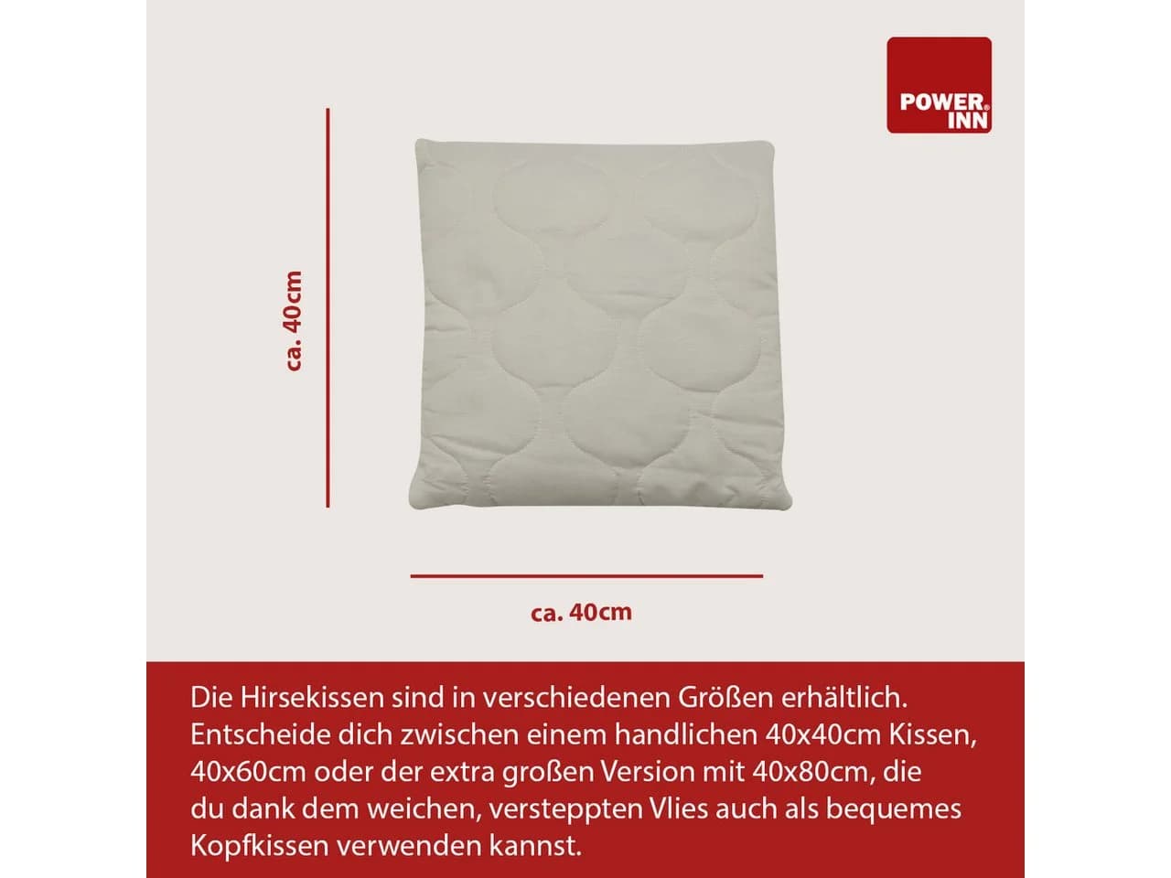 POWER INN Hirsekissen 40x40 cm 100% Baumwolle Weiß - Bild 3