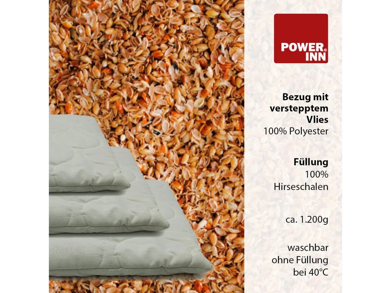 POWER INN Hirsekissen 40x40 cm 100% Baumwolle Weiß - Bild 4