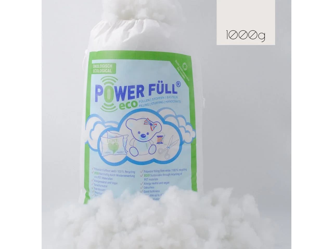 POWER FÜLL Kissenfüllung eco weiß 1 kg nachhaltige Füllwatte recycelt - Bild 2