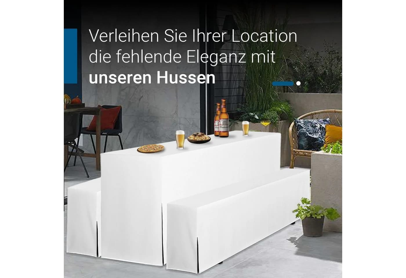 TexDeko Hussen-Set für Bierzeltgarnitur Premium 3-teilig Weiß - Bild 5