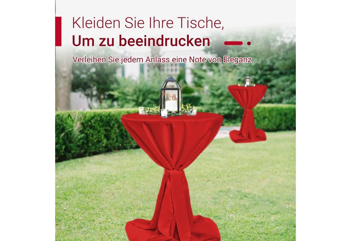 TexDeko Stehtischhusse Premium Rot Polyester mit Schleifenband - Bild 5