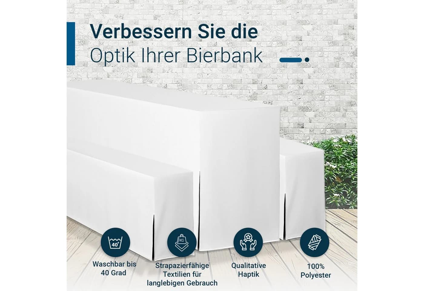 TexDeko Hussen-Set Bierzeltgarnitur Premium 5-teilig Weiß mit Polsterung - Bild 4