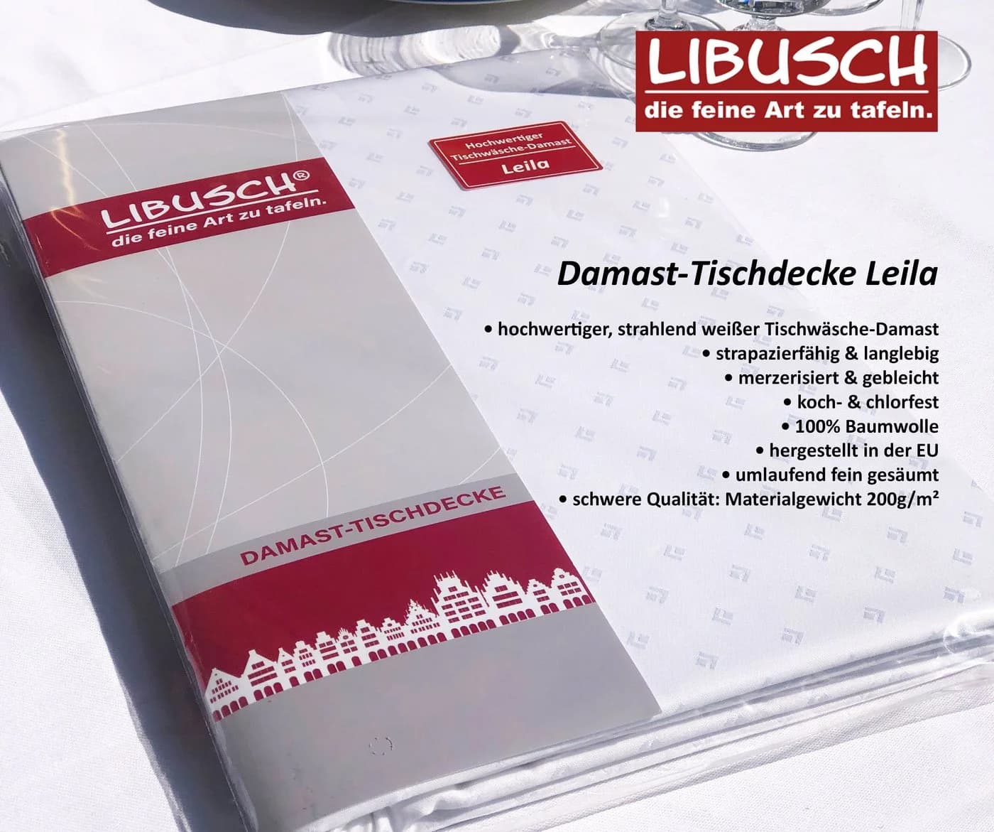 Libusch® Damast-Tischdecke Leila Weiß Jacquardgewebe - Bild 3