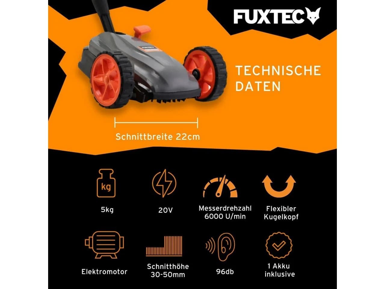 FUXTEC Akkurasenmäher FX-E1RMEH20-SET 22 cm Schnittbreite - Bild 3