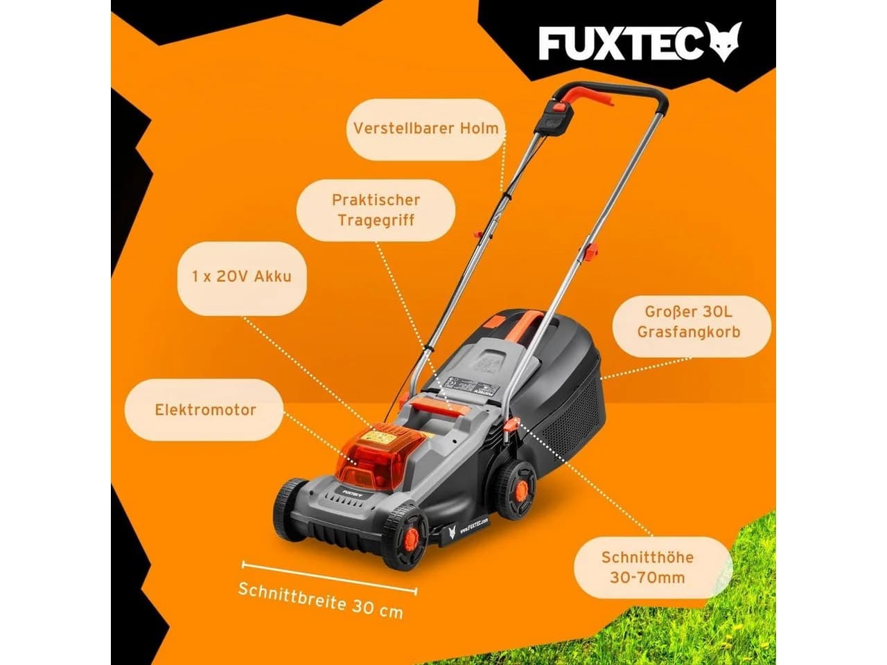 FUXTEC Akkurasenmäher 20V 30cm Schnittbreite 30L Fangkorb - Bild 5