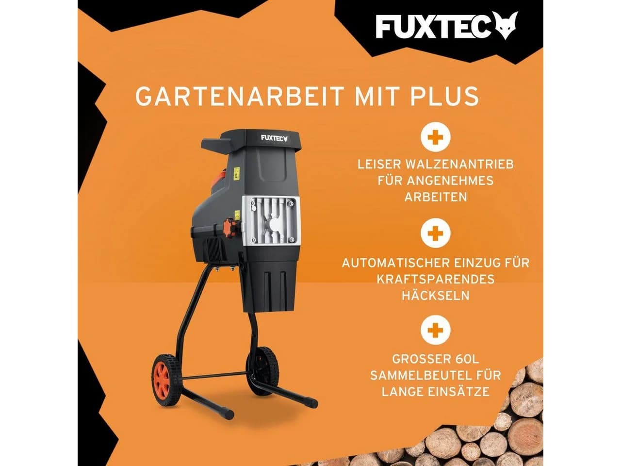FUXTEC Gartenhäcksler FX-EGH2800T 44 cm max. Astdurchmesser 2800W Walzenschneidsystem 60L Fangbox - Bild 3