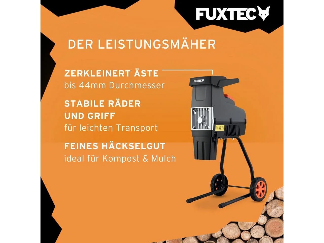 FUXTEC Gartenhäcksler FX-EGH2800T 44 cm max. Astdurchmesser 2800W Walzenschneidsystem 60L Fangbox - Bild 4