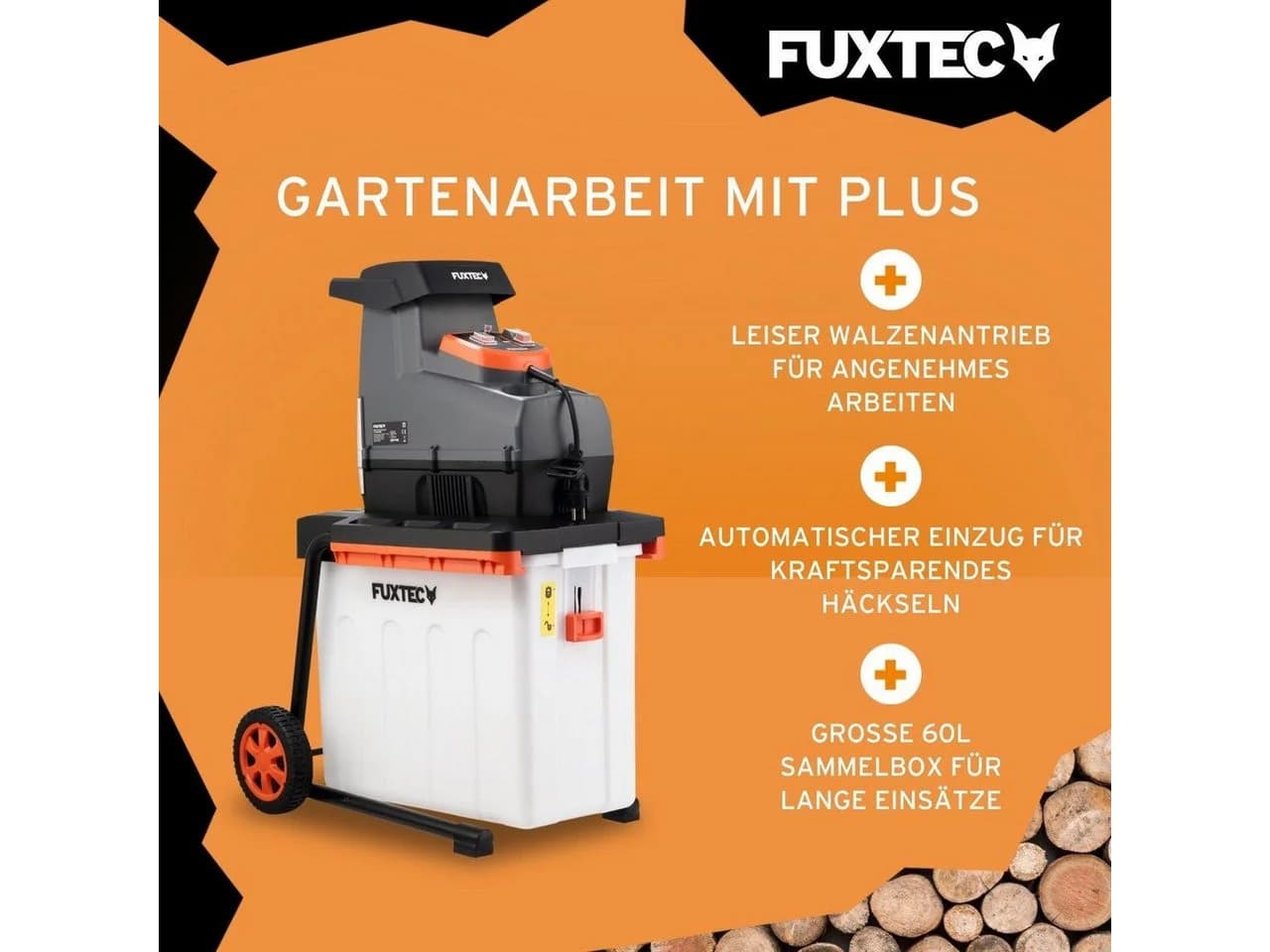 FUXTEC Gartenhäcksler FX-EGH2800B 44 cm max. Astdurchmesser 2800W Walzenschneidsystem 60L Fangbox - Bild 3