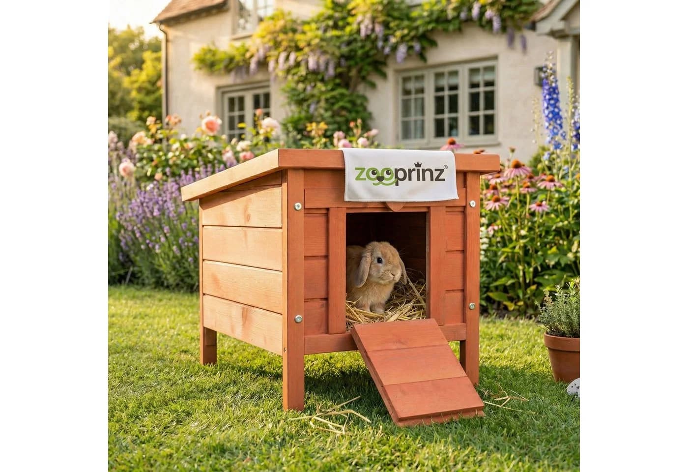Zooprinz Nagerhaus Mini Hasenhaus mit Klappdach Kiefernholz - Bild 2