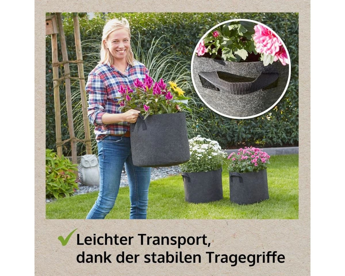 Zooprinz Pflanztaschen 3er Set 30L 60L Vliesstoff UV-beständig - Bild 5