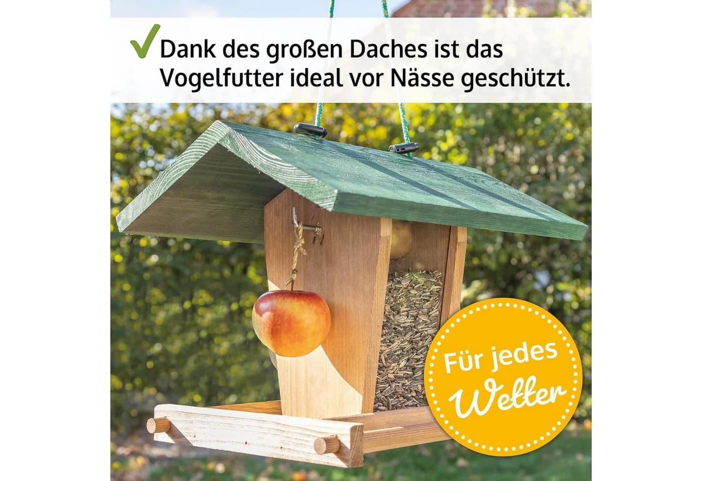 Zooprinz Vogelhaus Bird Kitchen mit Sitzstangen, Schutzdach, Seil für Wildvögel, Plexiglasscheiben, wetterfestes Vollholz - Bild 3