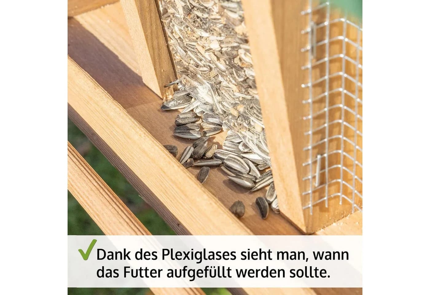 Zooprinz Vogelhaus Bird Kitchen mit Sitzstangen, Schutzdach, Seil für Wildvögel, Plexiglasscheiben, wetterfestes Vollholz - Bild 4