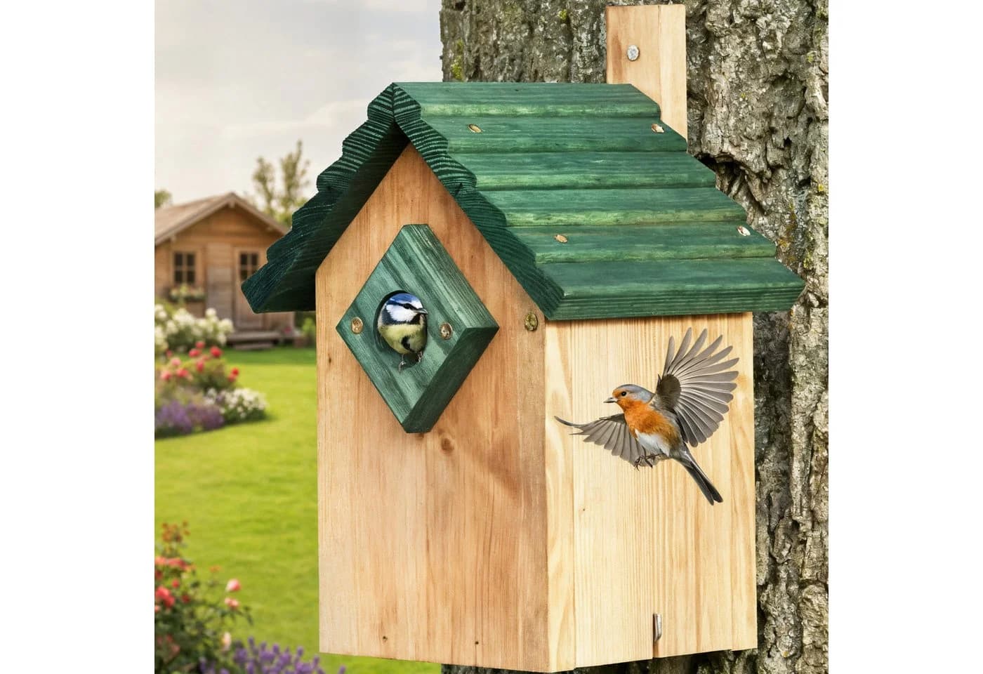 Zooprinz Nistkasten Vogelhaus Grün Satteldach Vollholz - Bild 2