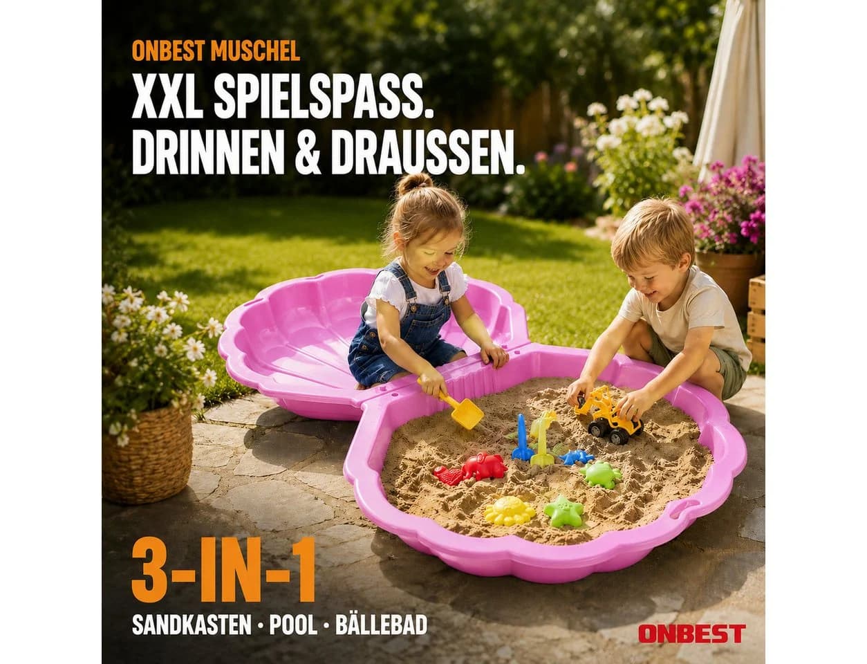 Onbest Sandkasten Muschel Rosa Abnehmbarer Deckel Hartplastik