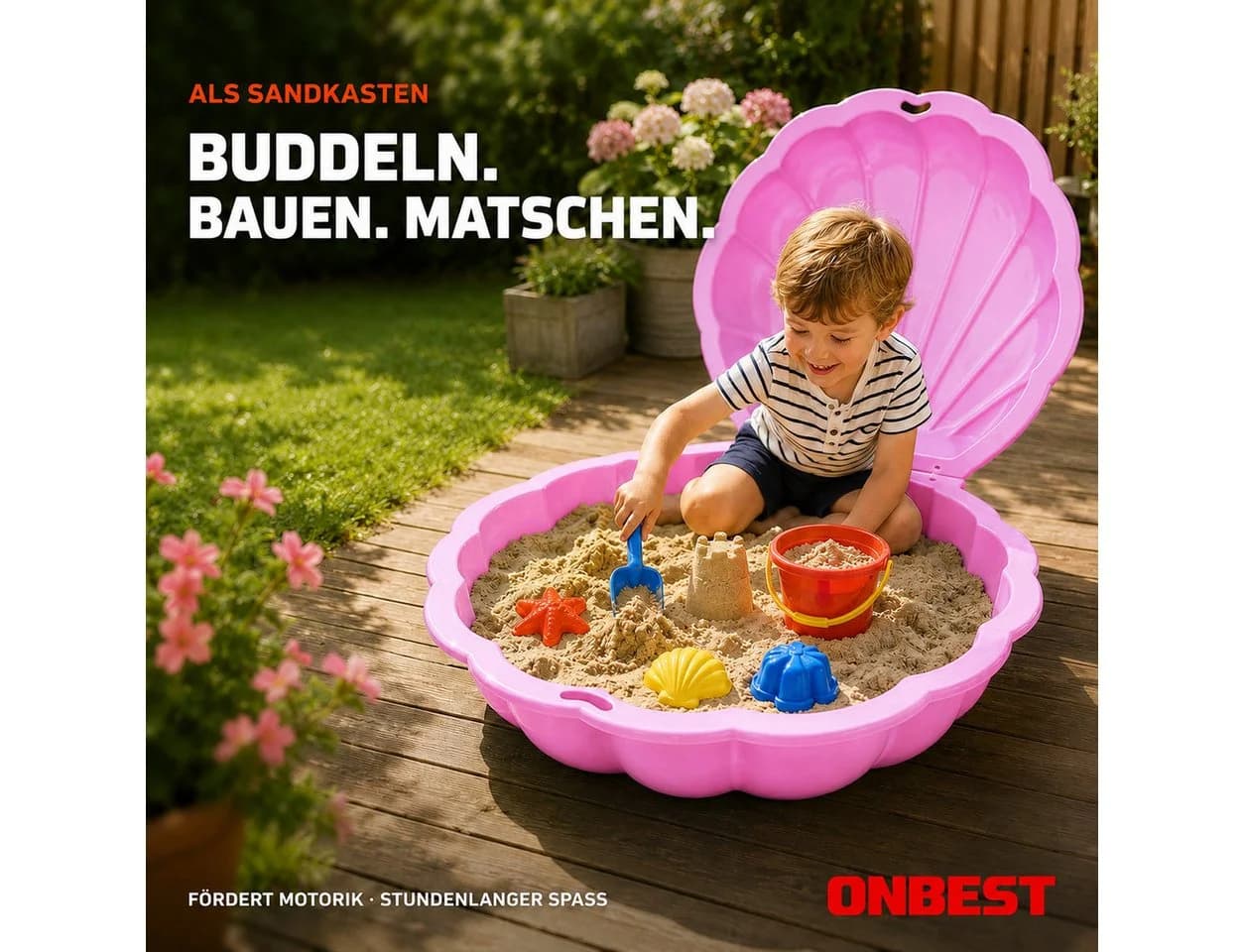 Onbest Sandkasten Muschel Rosa Abnehmbarer Deckel Hartplastik - Bild 5