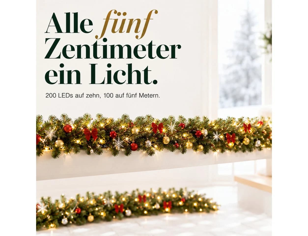 ONBEST Weihnachtsgirlande mit 200 LEDs, Eiskristallen & Schleifen - Bild 3