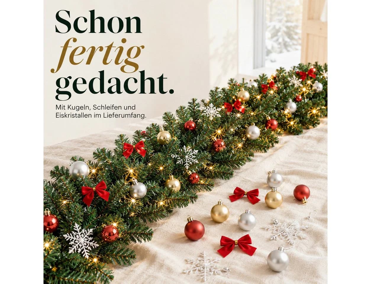 ONBEST Weihnachtsgirlande mit 200 LEDs, Eiskristallen & Schleifen - Bild 4