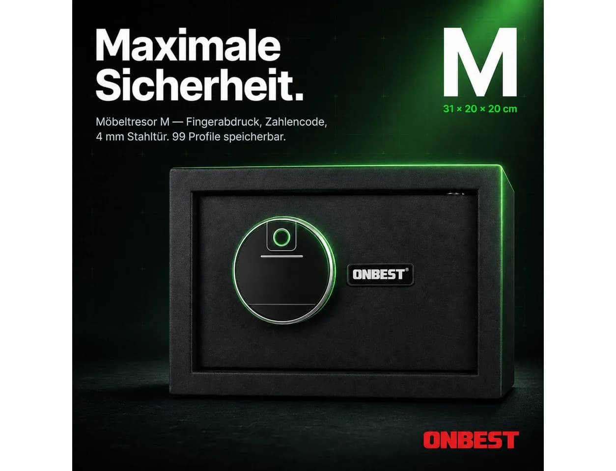 Onbest Möbeltresor mit Fingerabdruck-Sensor und Stahlkonstruktion