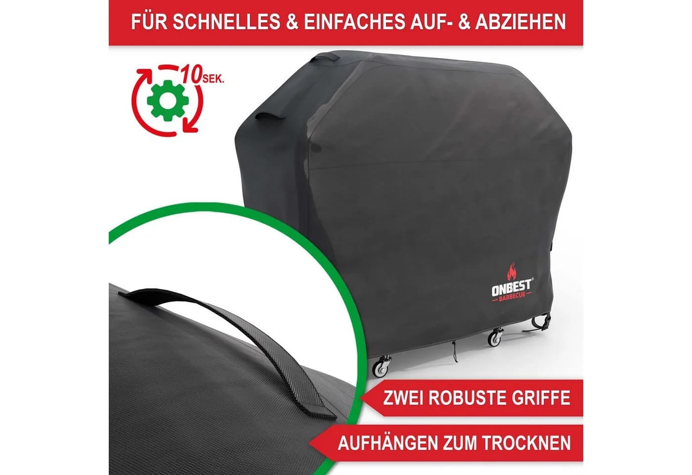 Onbest Grill-Schutzhülle Schwarz 600D Oxford Wetterfest - Bild 5