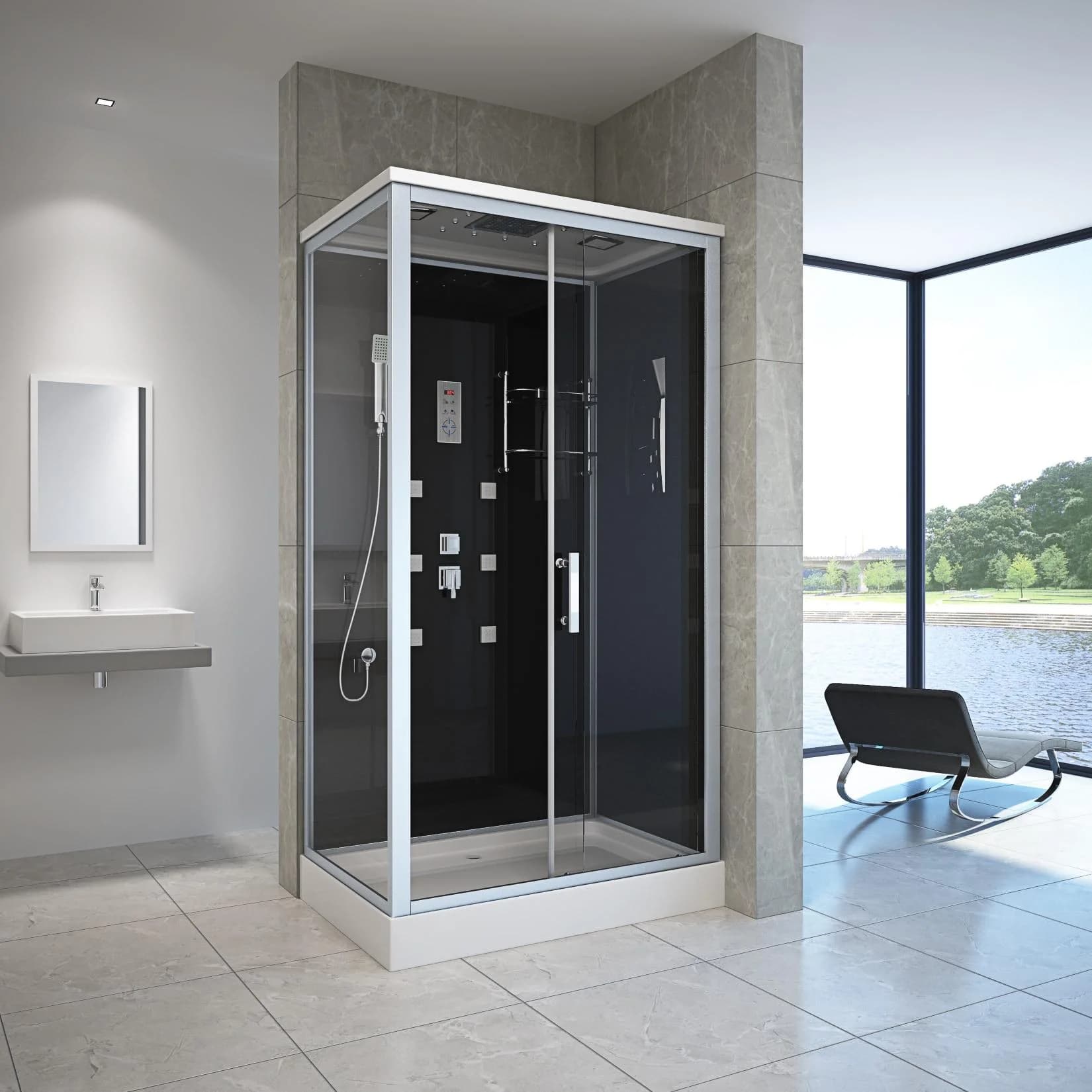 HOME DELUXE Eckdusche WAVE XL mit LED, Radio & Touchscreen